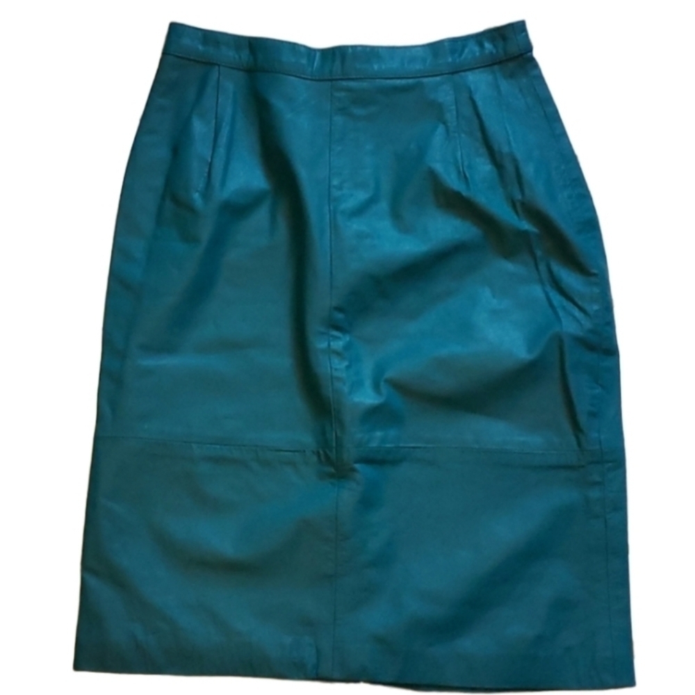 Comint Womens Skirt Vintage Leather size 11 - 12 teal pencil midi Pencil